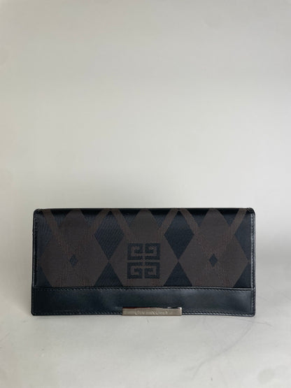 Vintage Givenchy Geometric Logo Canvas Wallet Black Brown