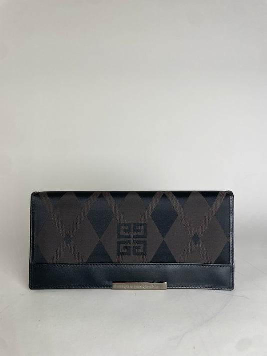 Vintage Givenchy Geometric Logo Canvas Wallet Black Brown