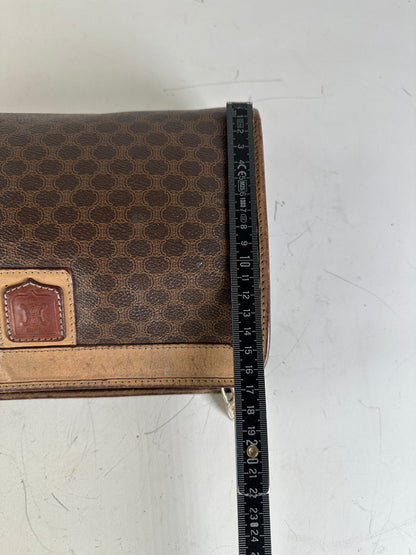 Vintage Celine Coated Canvas Clutch Bag Brown Tan Gold