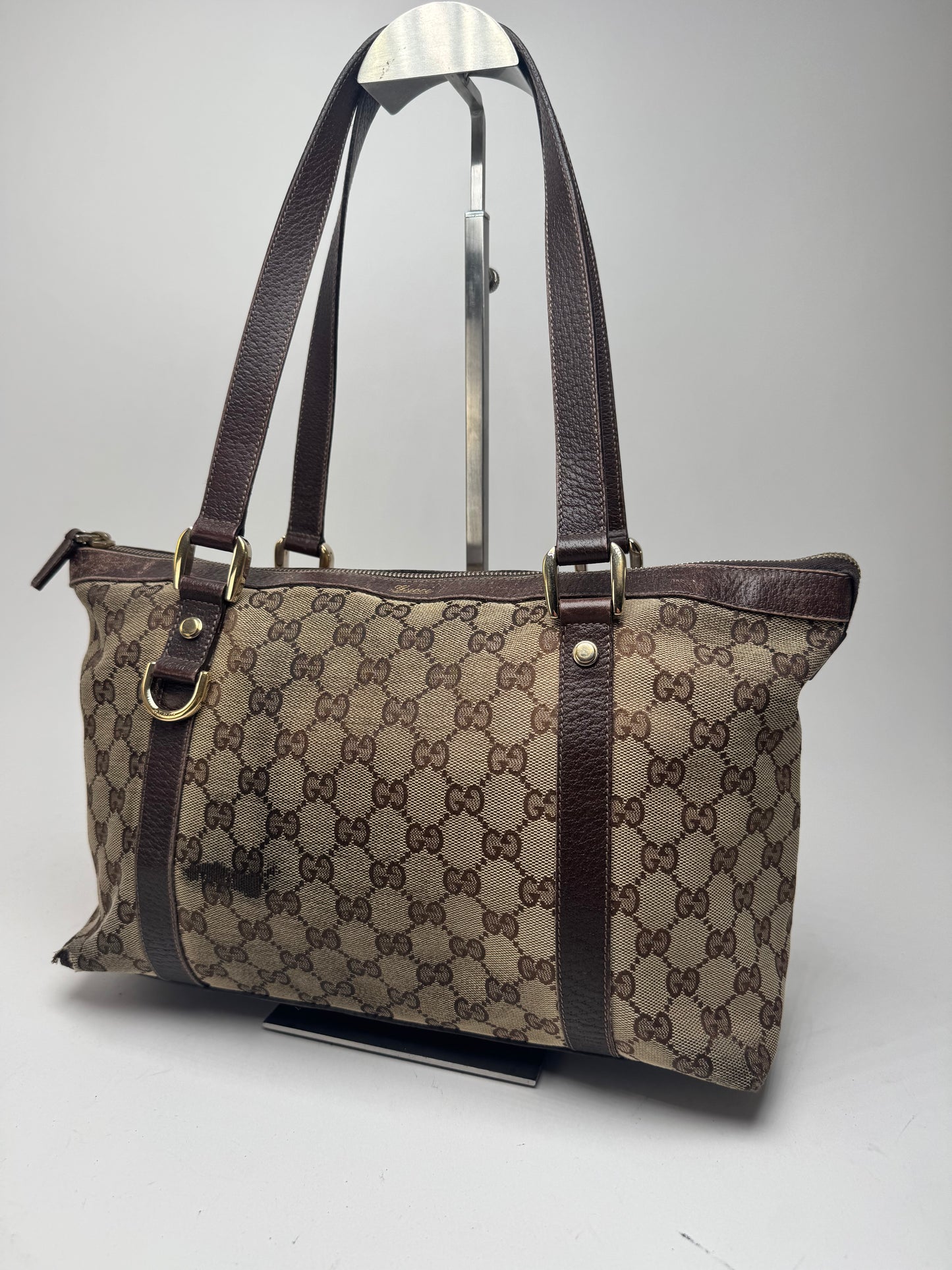 Vintage Gucci Monogram Handbag Beige Brown