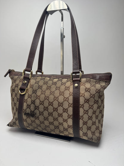 Vintage Gucci Monogram Handbag Beige Brown