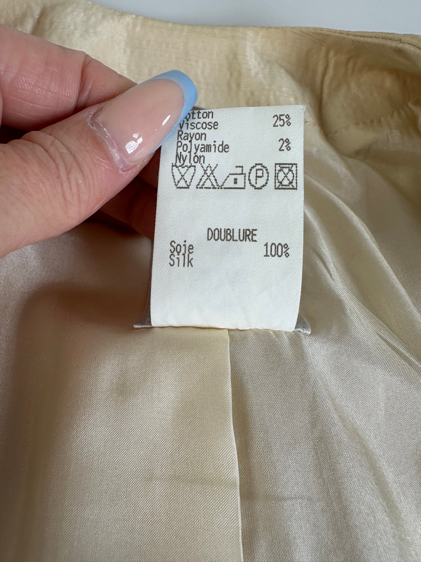 Vintage Celine Satin Silk Coat Cream Silver Chain Detail M