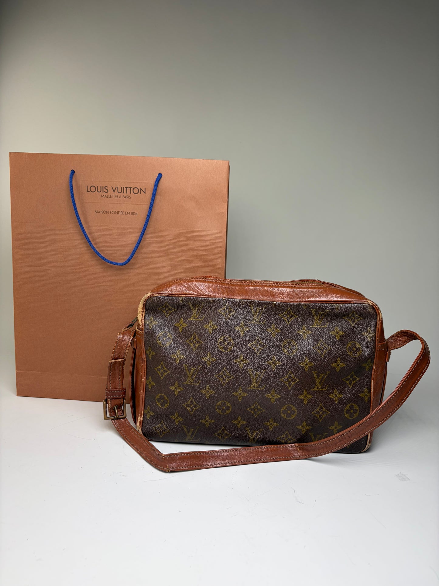 Vintage Louis Vuitton Monogram Canvas Crossbody Bag Brown Gold
