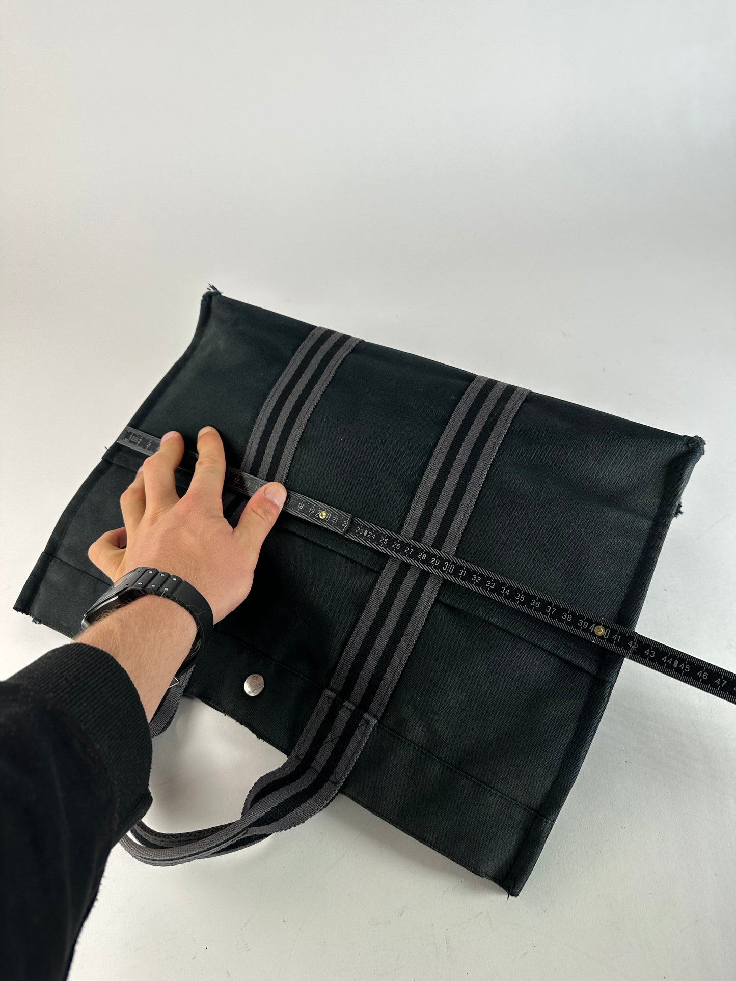 Vintage Hermes Canvas Tote Bag Black Grey