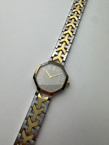 Vintage Yves Saint Laurent Y-Link Watch Two-Tone Silver Gold