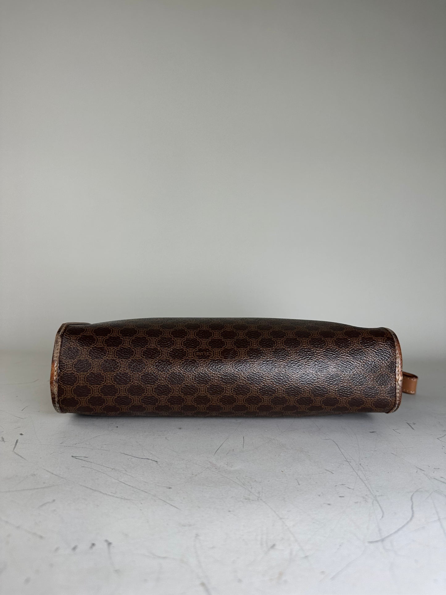Vintage Celine Coated Canvas Clutch Bag Brown Tan Gold