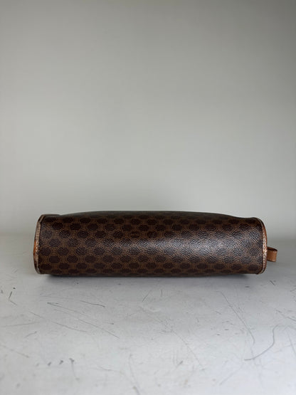 Vintage Celine Coated Canvas Clutch Bag Brown Tan Gold