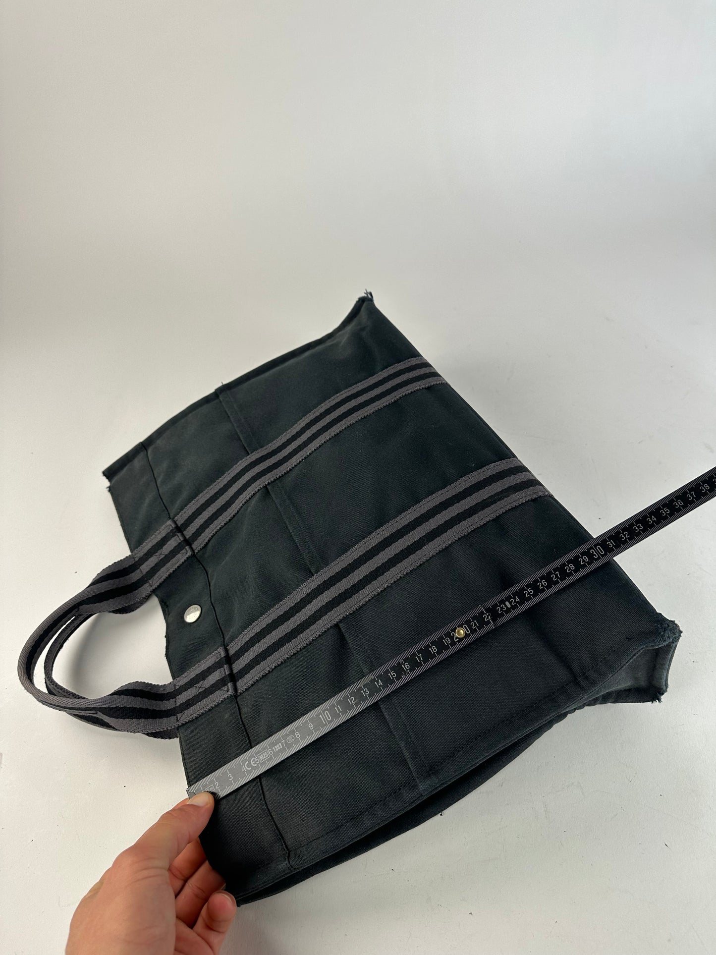 Vintage Hermes Canvas Tote Bag Black Grey
