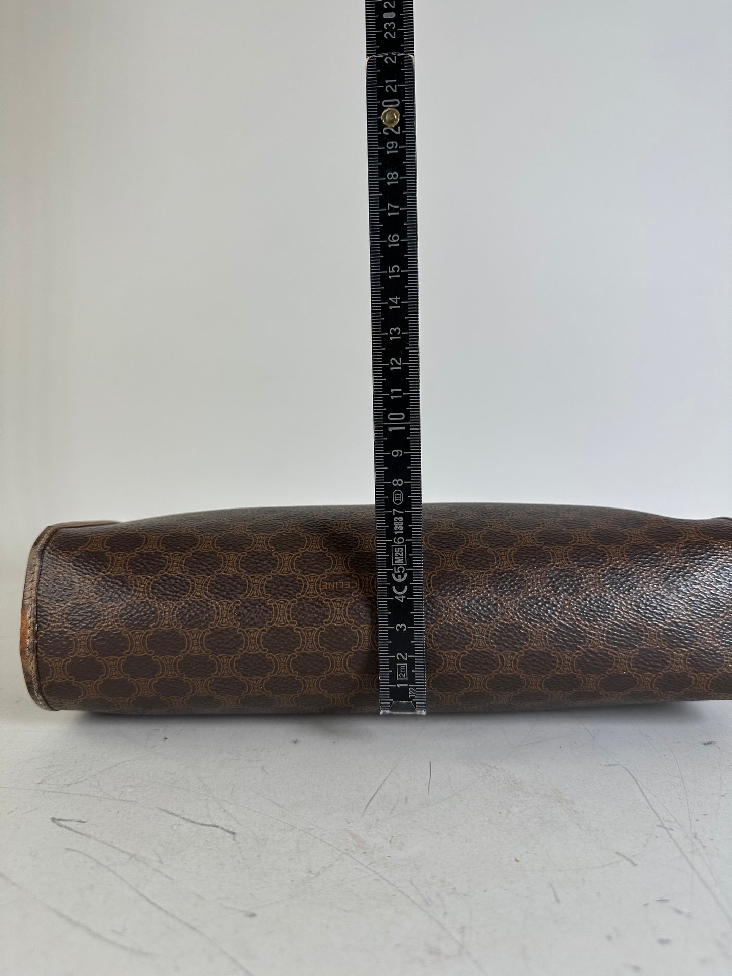 Vintage Celine Coated Canvas Clutch Bag Brown Tan Gold