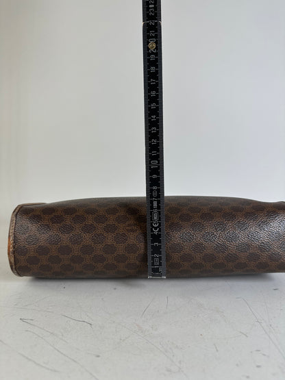 Vintage Celine Coated Canvas Clutch Bag Brown Tan Gold
