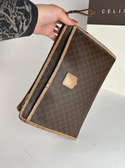 Vintage Celine Paris Monogram Leather clutch brown