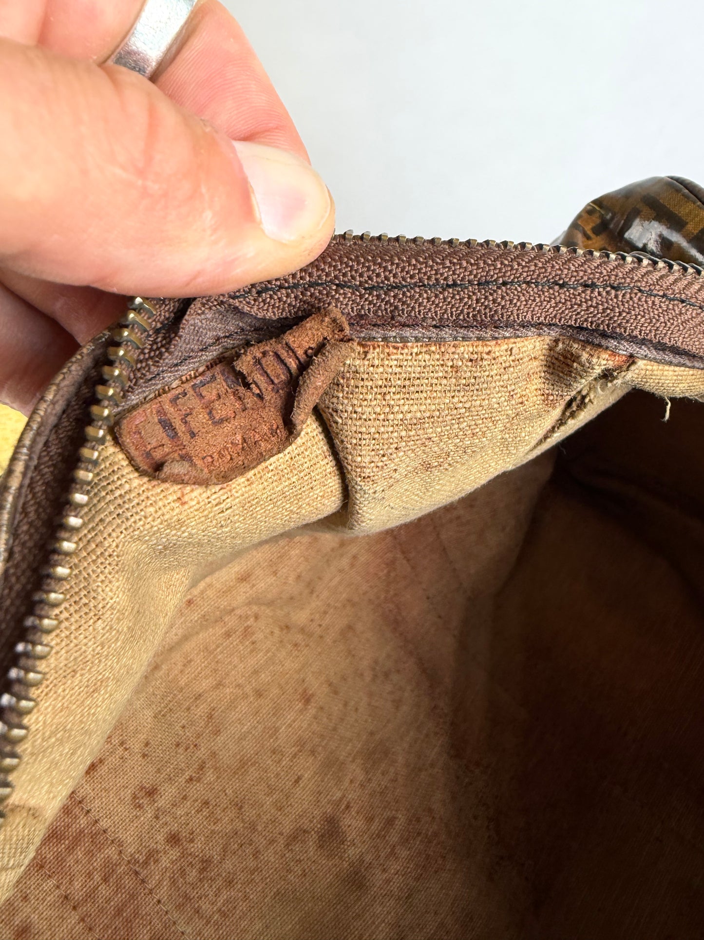 Vintage Fendi FF Monogram Coated Canvas Duffle Bag Brown Tan