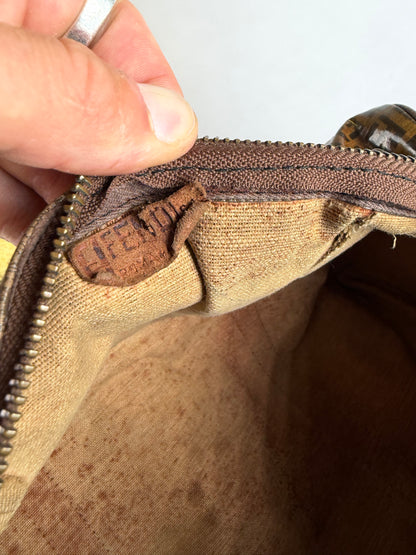 Vintage Fendi FF Monogram Coated Canvas Duffle Bag Brown Tan