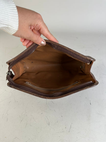 Vintage Celine Coated Canvas Clutch Bag Brown Tan Gold