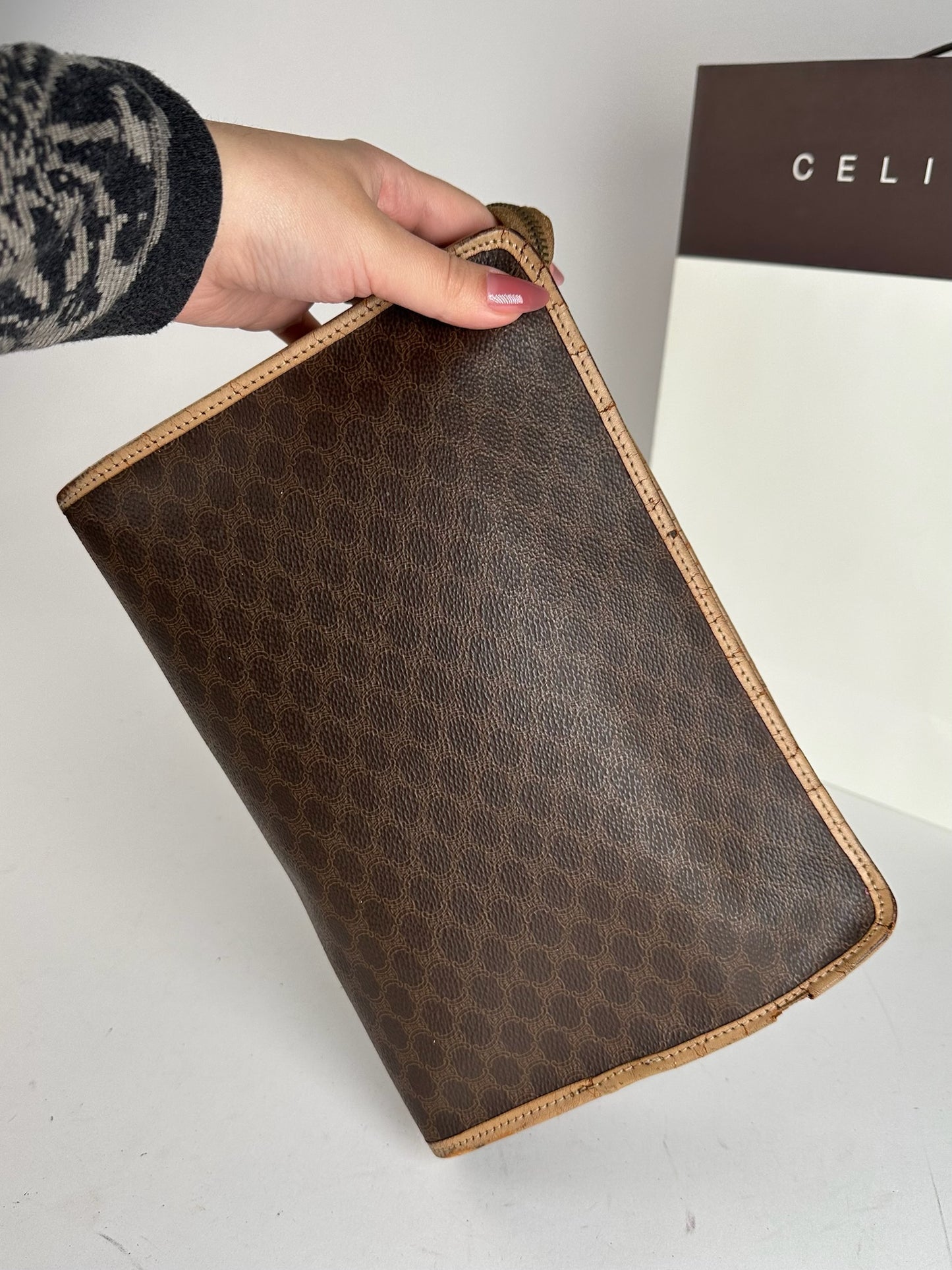 Vintage Celine Paris Monogram Leather clutch brown