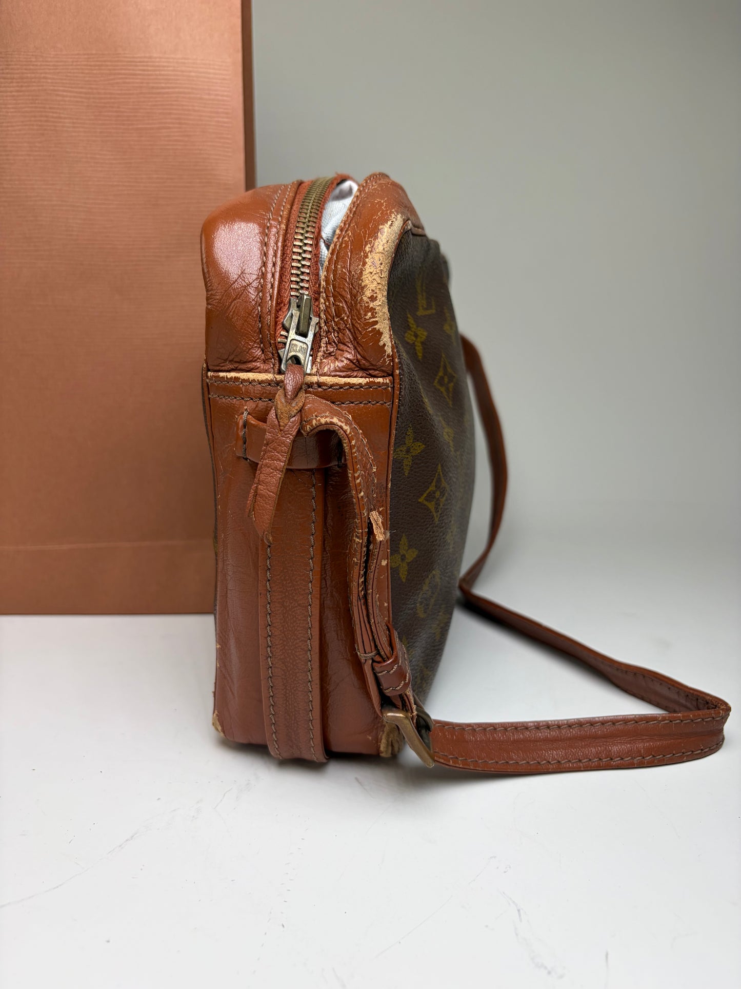 Vintage Louis Vuitton Monogram Canvas Crossbody Bag Brown Gold