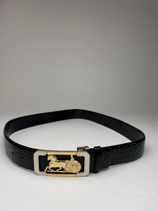 Vintage Crocodile emblossed Leather belt Black