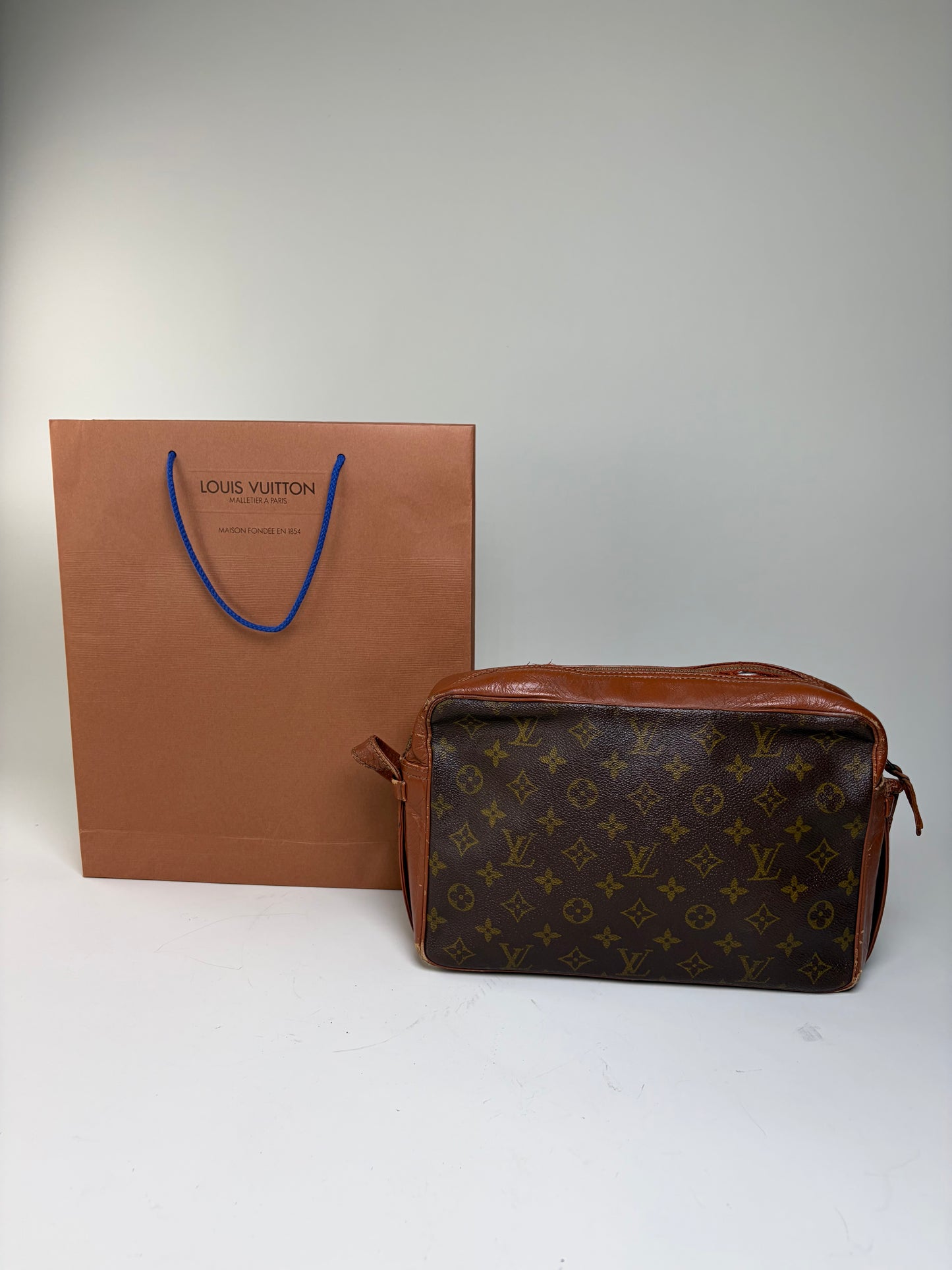 Vintage Louis Vuitton Monogram Canvas Crossbody Bag Brown Gold