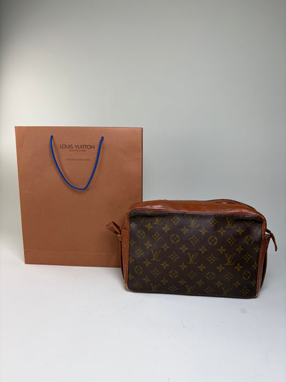Vintage Louis Vuitton Monogram Canvas Crossbody Bag Brown Gold