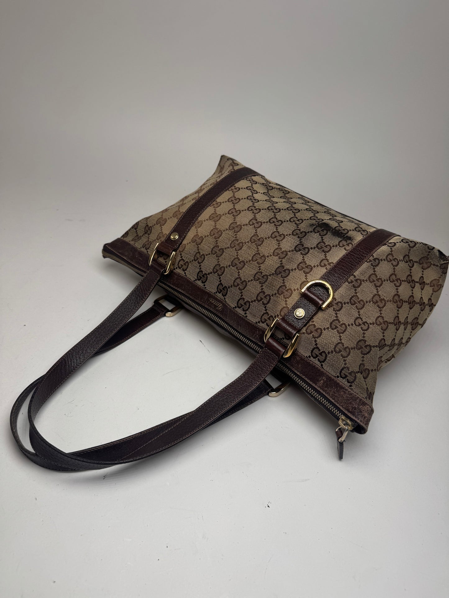 Vintage Gucci Monogram Handbag Beige Brown