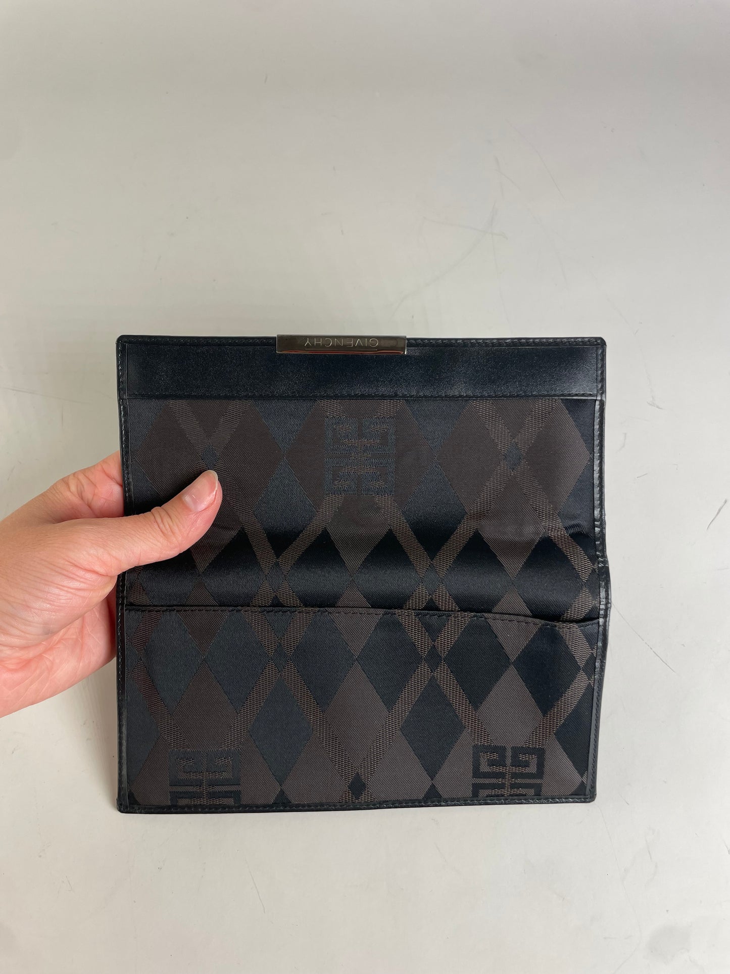 Vintage Givenchy Geometric Logo Canvas Wallet Black Brown