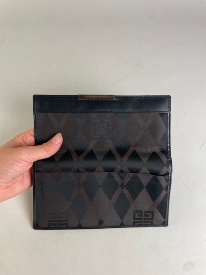 Vintage Givenchy Geometric Logo Canvas Wallet Black Brown
