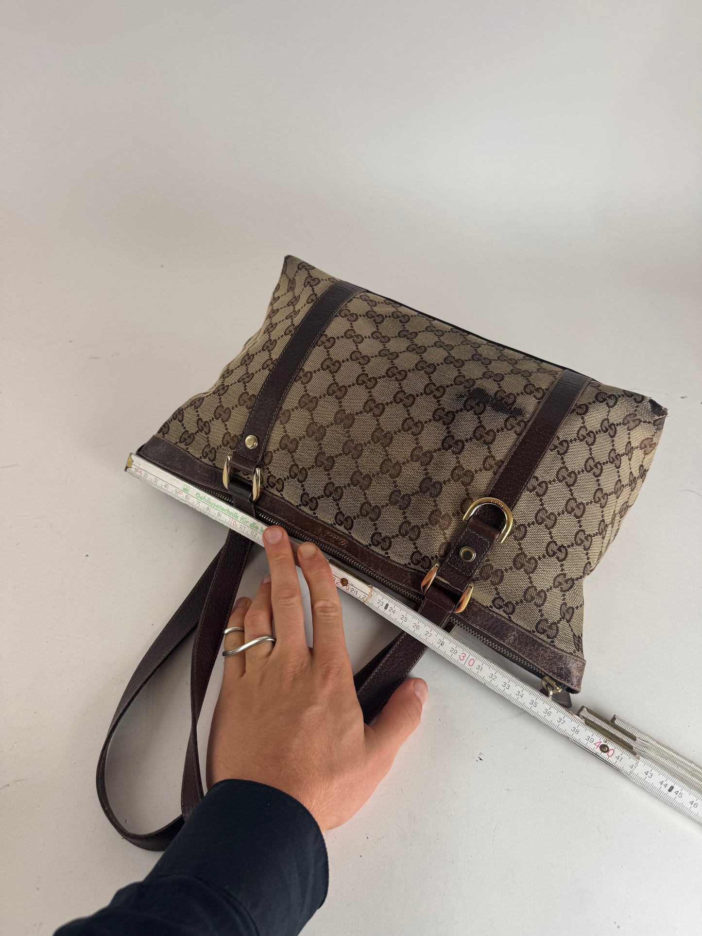 Vintage Gucci Monogram Handbag Beige Brown