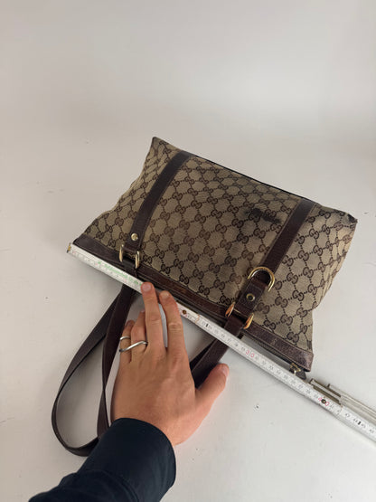 Vintage Gucci Monogram Handbag Beige Brown