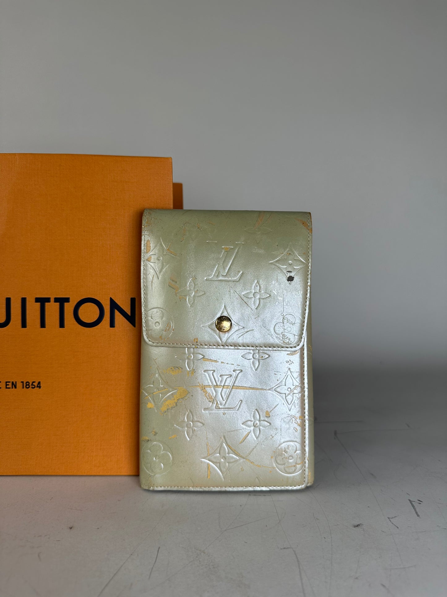 Vintage Louis Vuitton Monogram Vernis Wallet Pale Green Gold