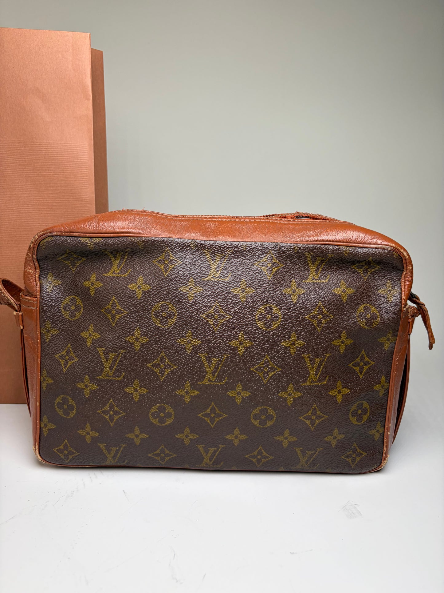 Vintage Louis Vuitton Monogram Canvas Crossbody Bag Brown Gold