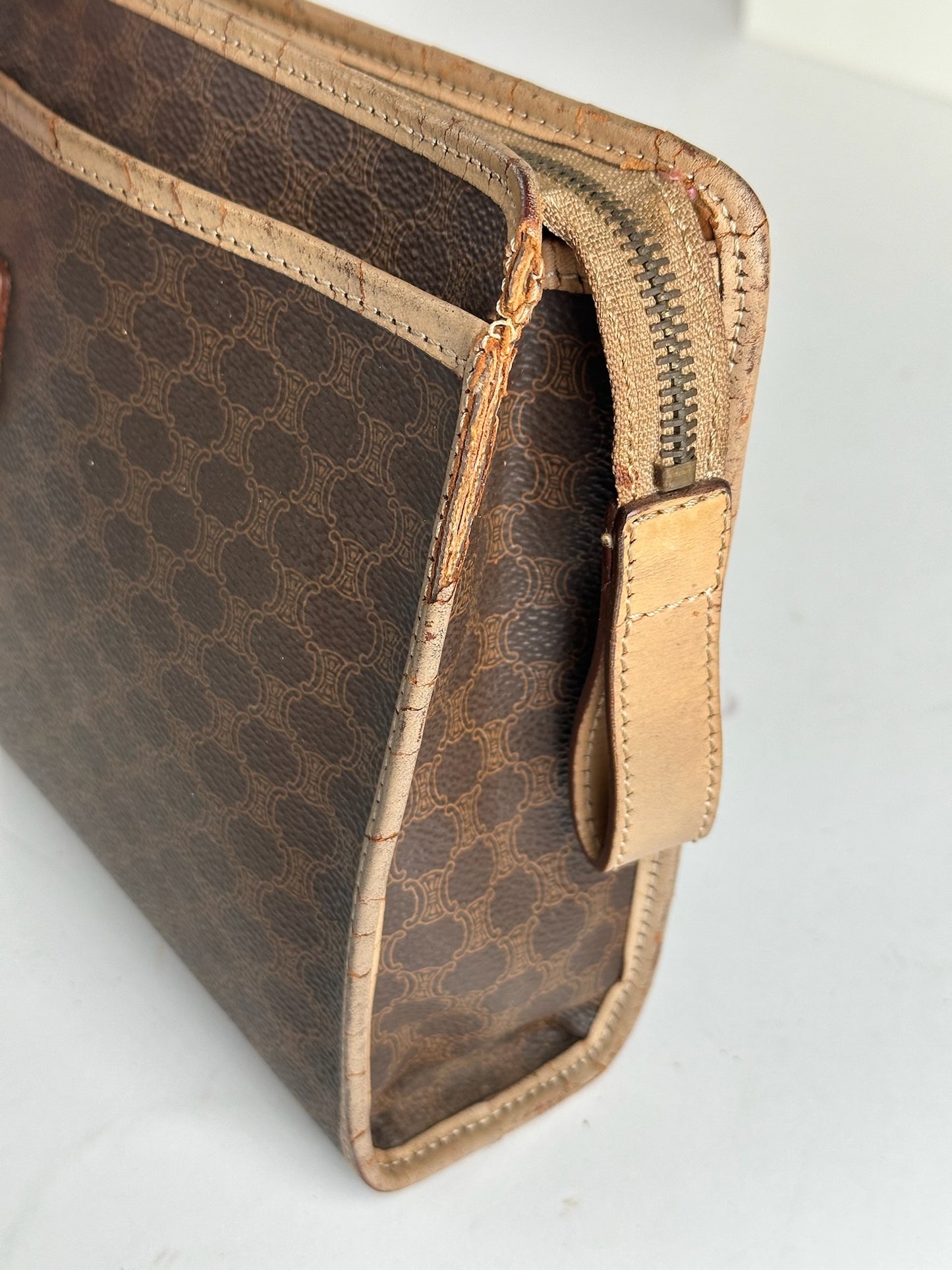 Vintage Celine Paris Monogram Leather clutch brown