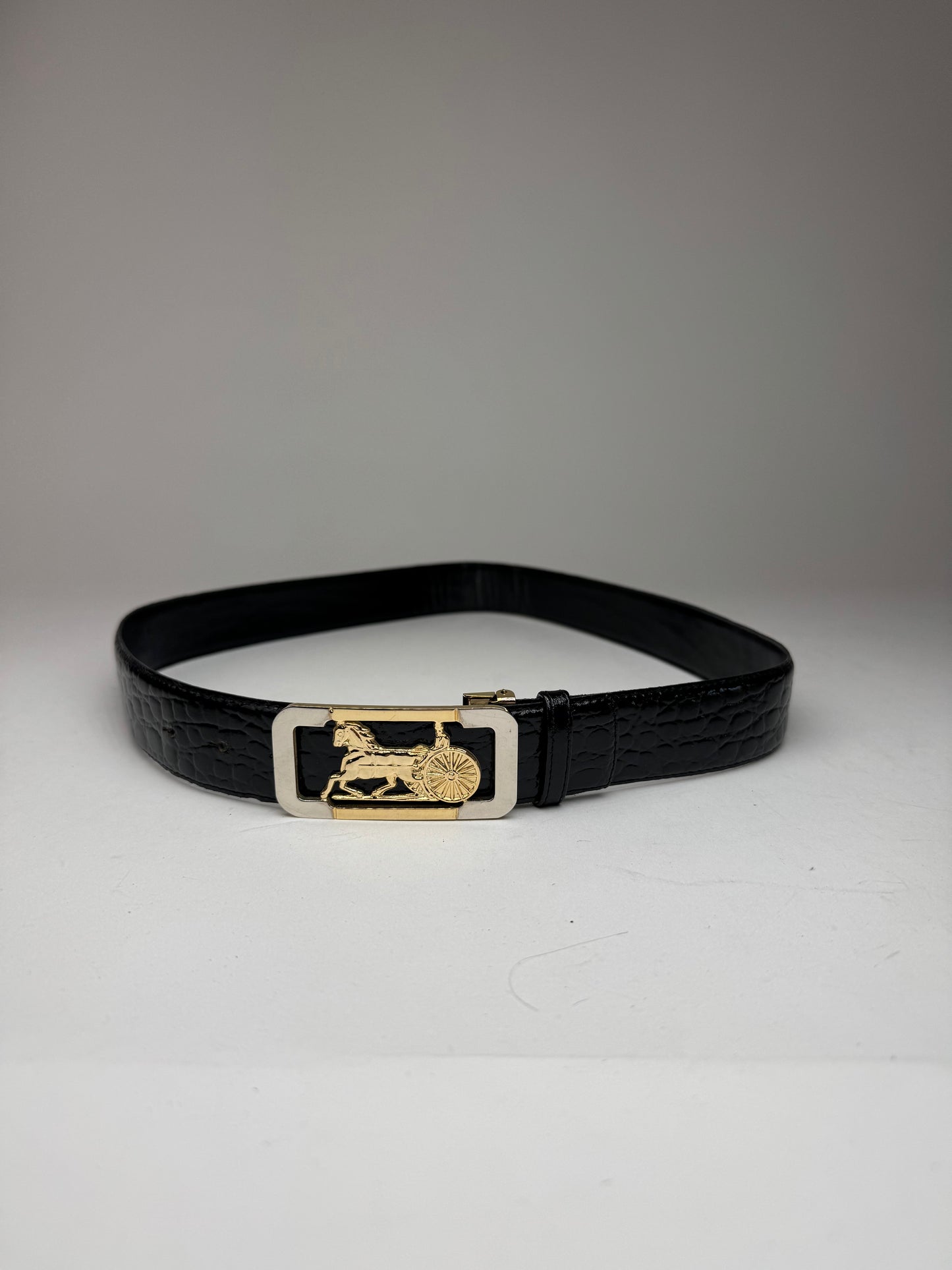 Vintage Crocodile emblossed Leather belt Black