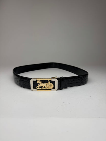 Vintage Crocodile emblossed Leather belt Black