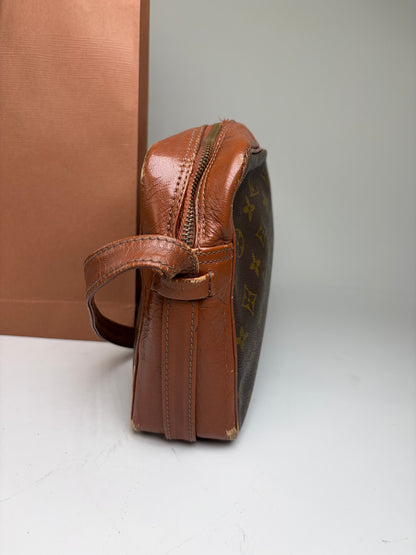 Vintage Louis Vuitton Monogram Canvas Crossbody Bag Brown Gold