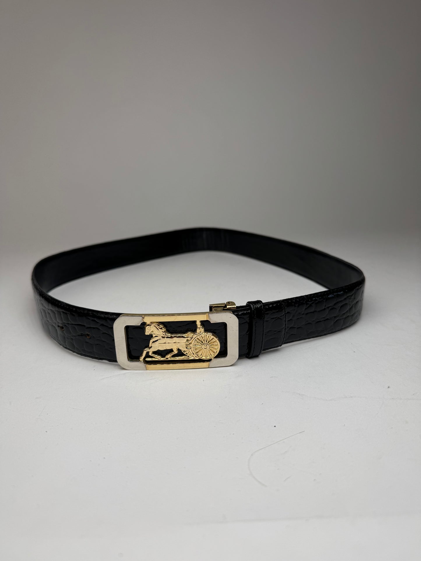 Vintage Crocodile emblossed Leather belt Black