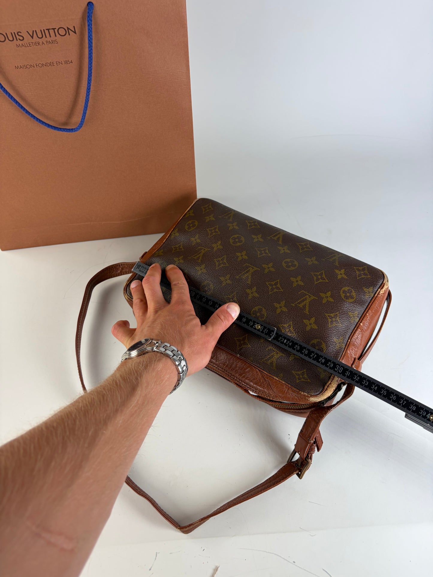 Vintage Louis Vuitton Monogram Canvas Crossbody Bag Brown Gold
