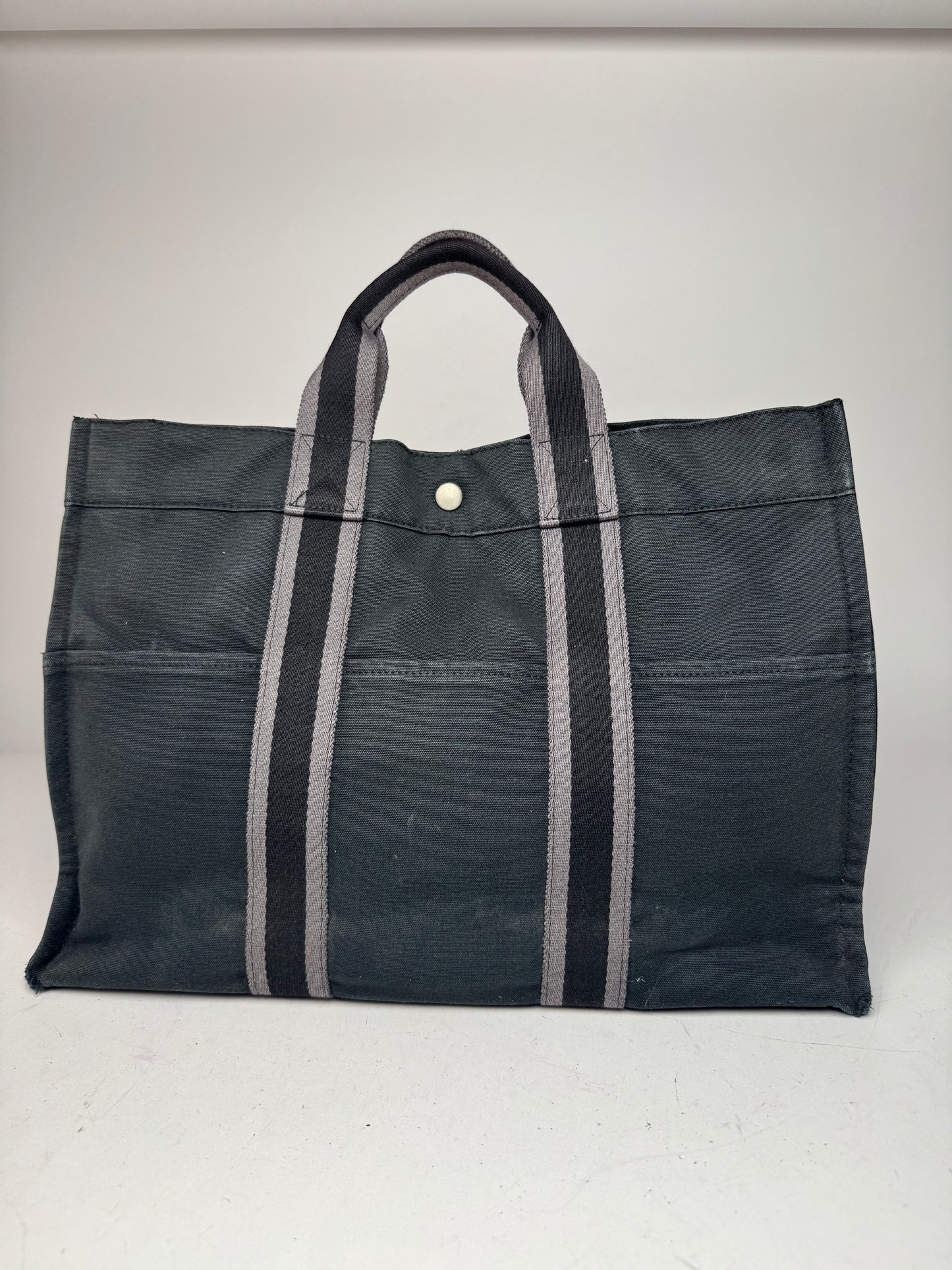 Vintage Hermes Canvas Tote Bag Black Grey
