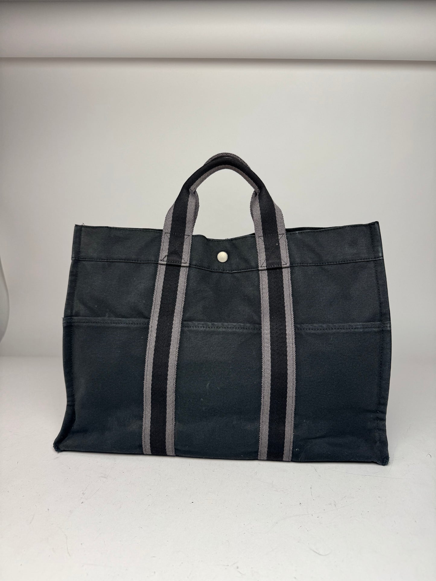 Vintage Hermes Canvas Tote Bag Black Grey