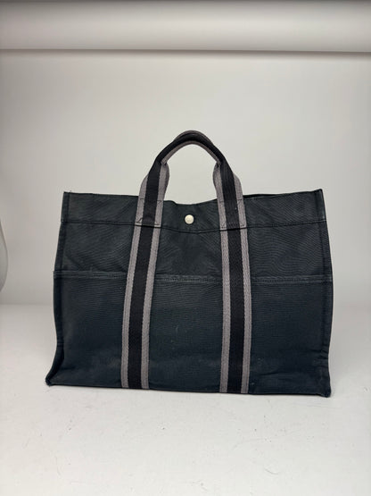 Vintage Hermes Canvas Tote Bag Black Grey