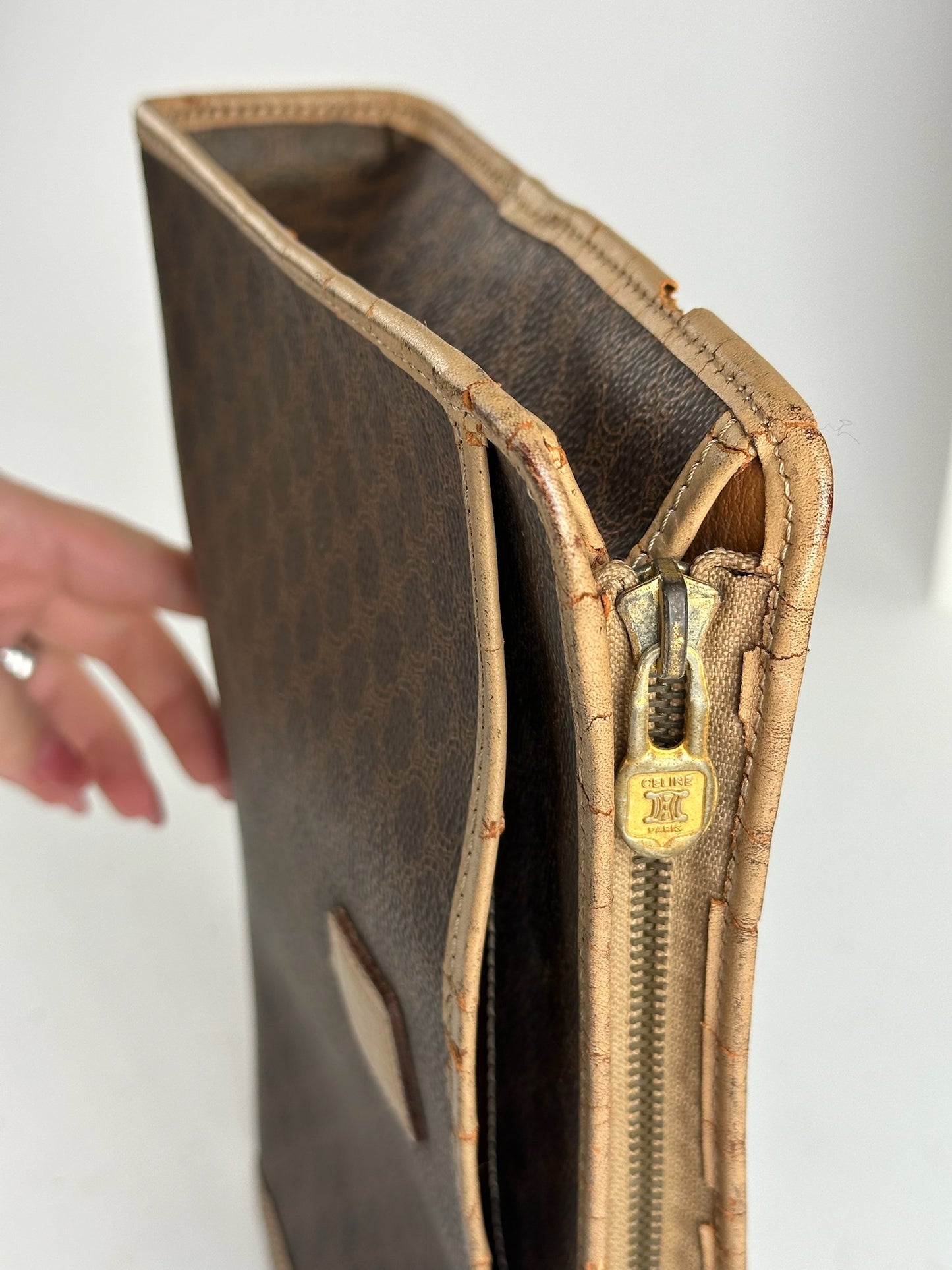 Vintage Celine Paris Monogram Leather clutch brown