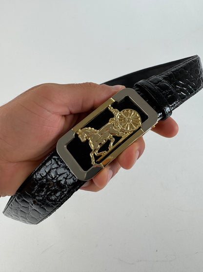 Vintage Crocodile emblossed Leather belt Black