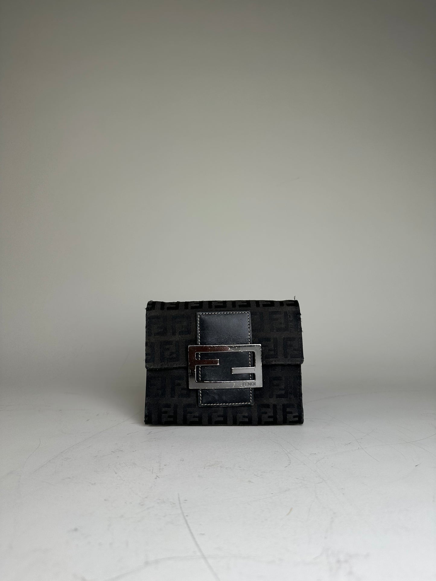 Vintage Fendi FF Monogram Canvas Wallet Black Silver
