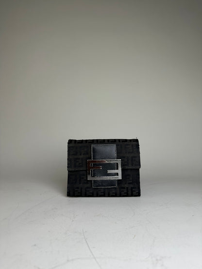Vintage Fendi FF Monogram Canvas Wallet Black Silver