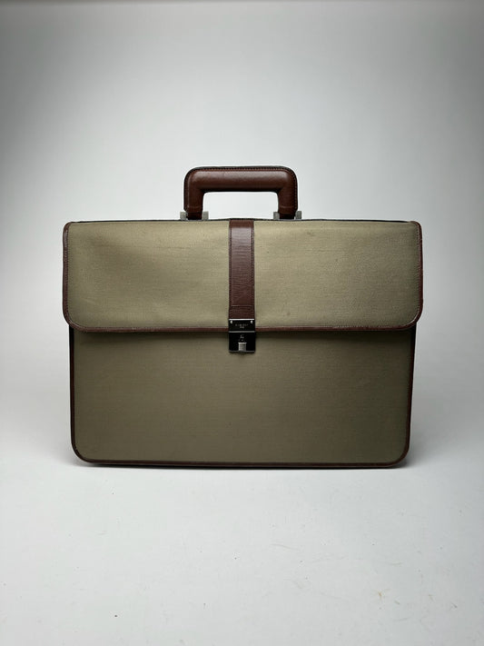 Vintage Givenchy Leather canvas Briefcase khaki brown