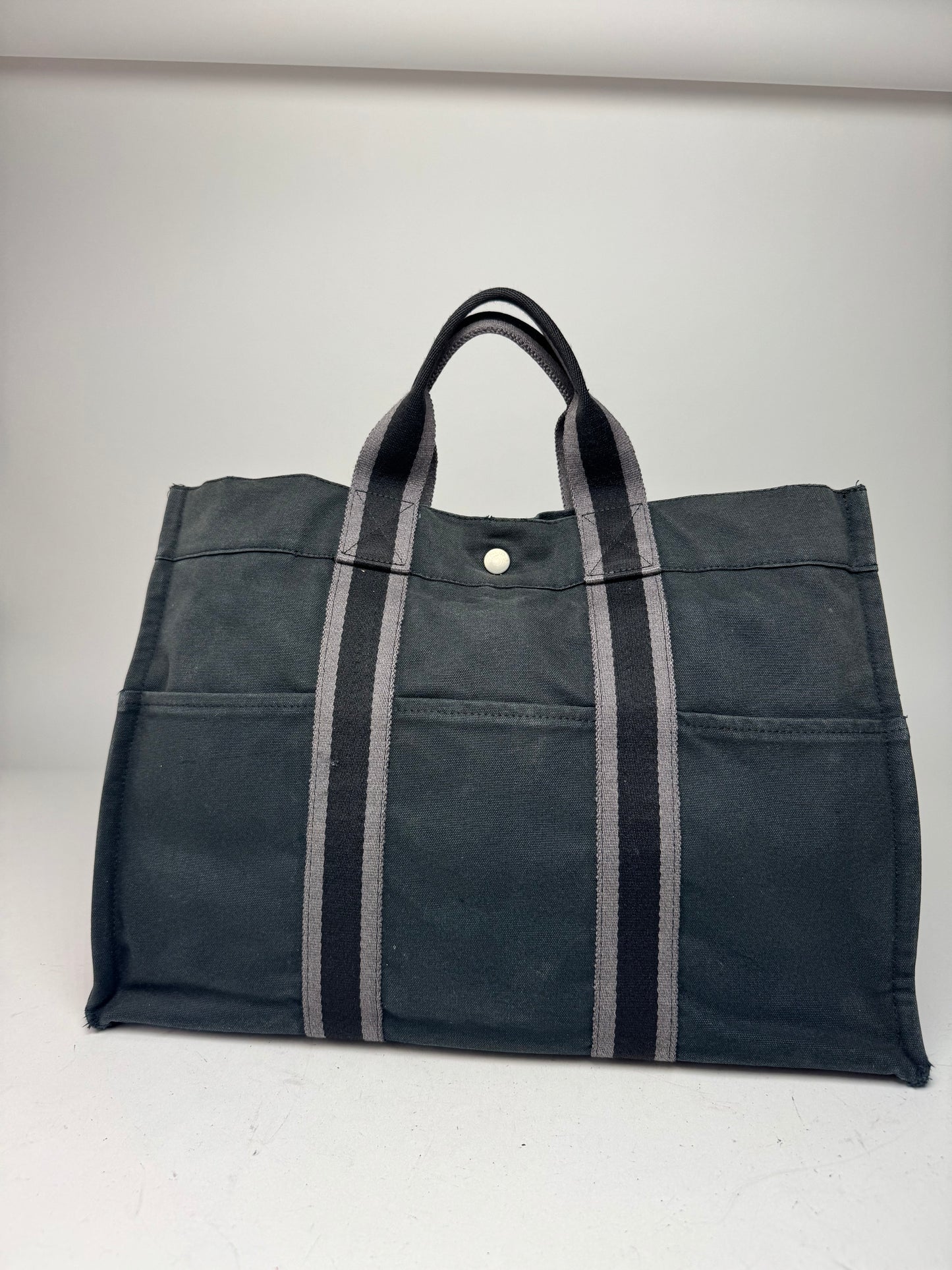 Vintage Hermes Canvas Tote Bag Black Grey