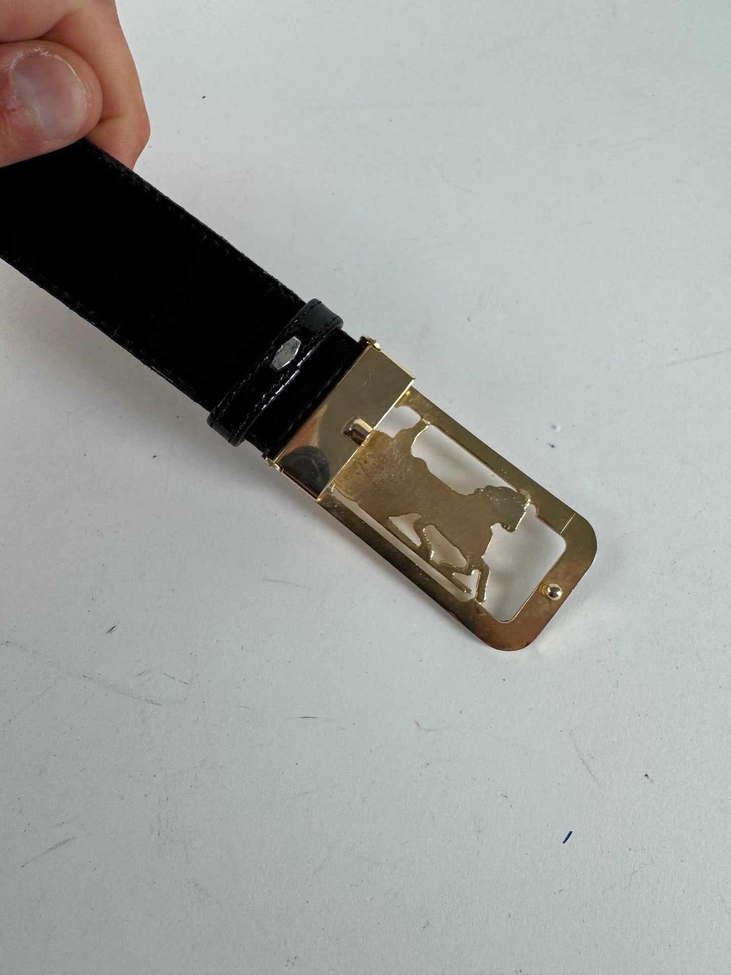 Vintage Crocodile emblossed Leather belt Black