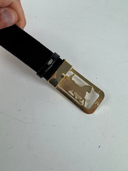 Vintage Crocodile emblossed Leather belt Black