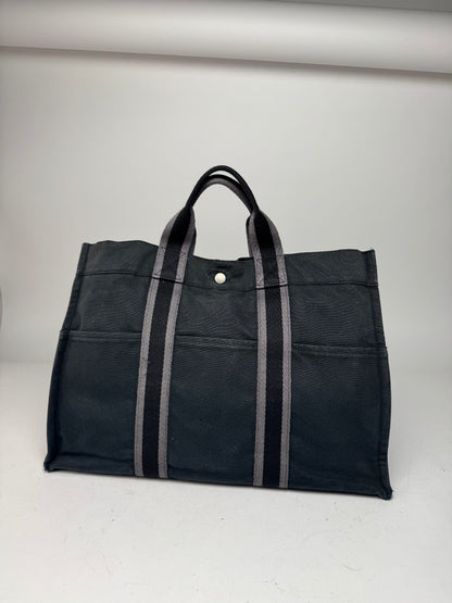 Vintage Hermes Canvas Tote Bag Black Grey