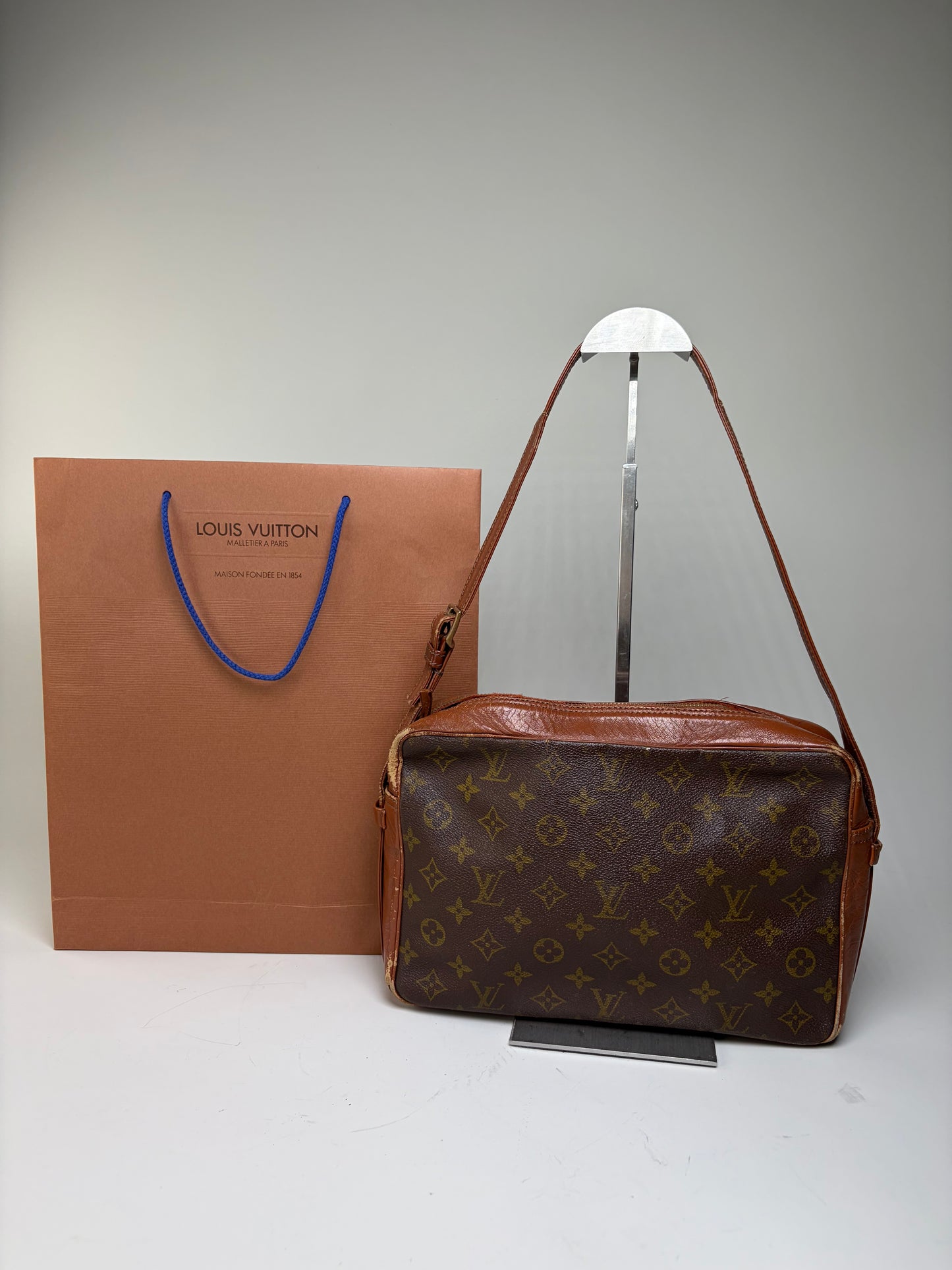 Vintage Louis Vuitton Monogram Canvas Crossbody Bag Brown Gold