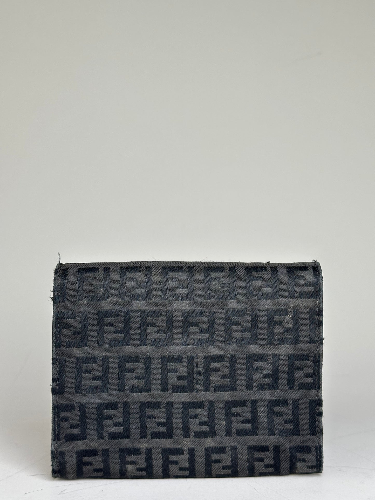 Vintage Fendi FF Monogram Canvas Wallet Black Silver
